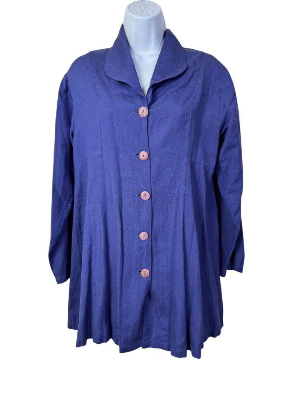 Vintage April Cornell Purple Button Front Long Sleeve Tunic Top Small Flax Blend